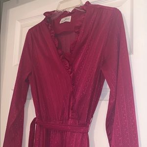 Vintage wrap tie magenta ruffle secretary dress